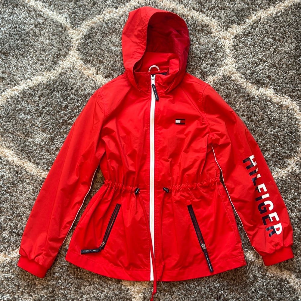 Red Tommy Hilfiger rain coat size M
